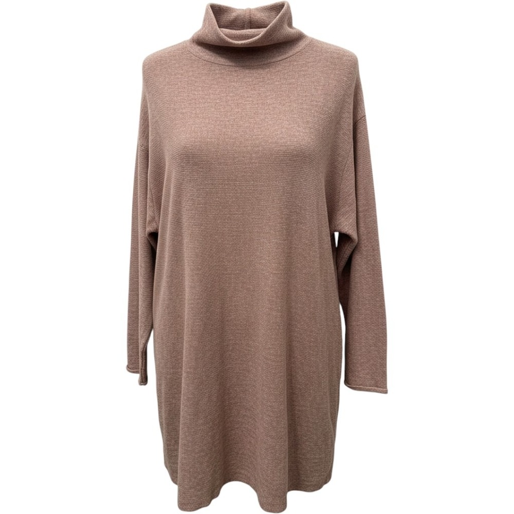 White Birch Women Plus 2X Mauve Chenille Mock Neck Tunic Sweater Leopard Patches